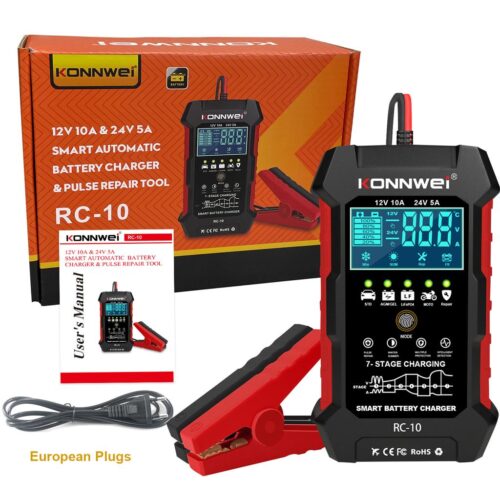 KONNWEI RC10 12V-10A és 24V-5A akkumulátor töltő, regeneráló savas és AGM akkumulátorokhoz (HI-RC10)